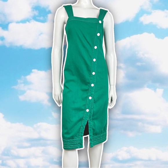 ANTHROPOLOGIE Maeve Elizabeth Button-Front Dress Green Christmas Retro Career - Picture 3 of 10